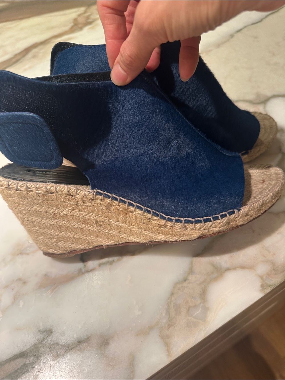 Celine Deep Blue Open-Toe Wedge Espadrilles - Picture 3 of 8